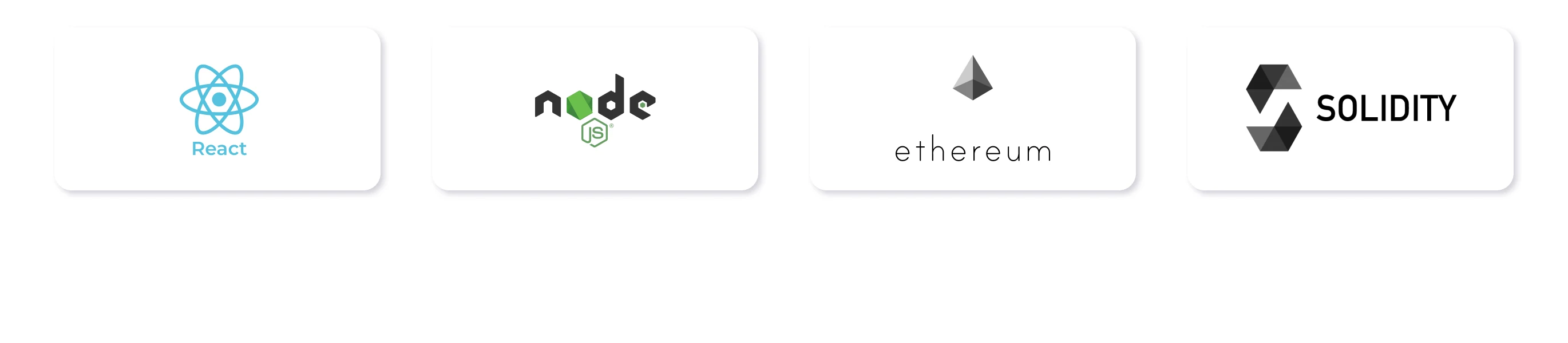 React, Node.js, Ethereum and Solidity technology logos