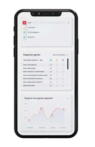 Mobile view of the financial reporting dashboard