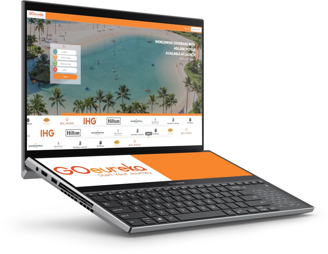 GOeureka hotel booking platform shown on a laptop
