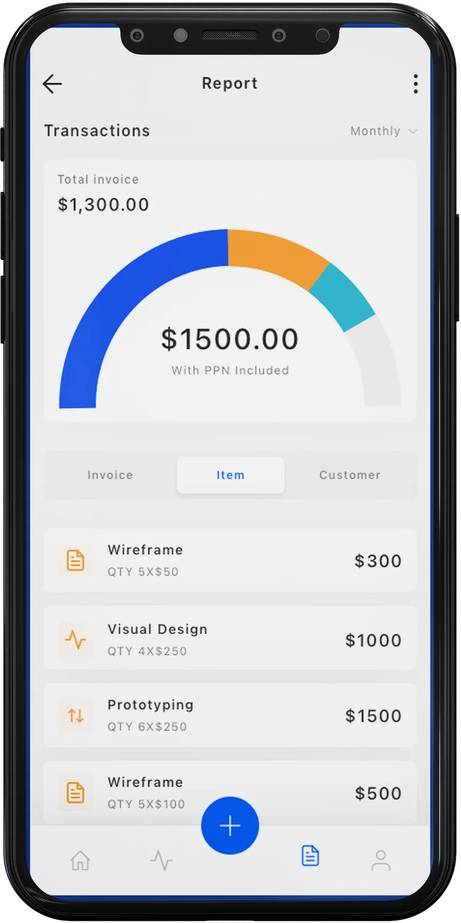 Invoice Insurance App report screen showing invoice analytics