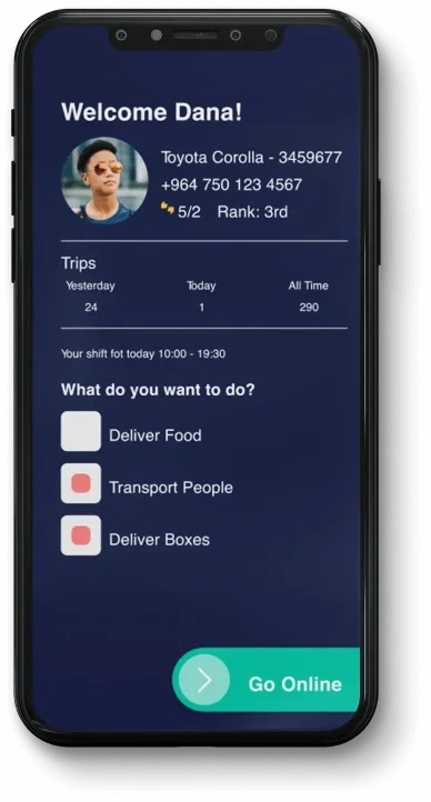 Lezzoo courier shift and delivery-mode screen