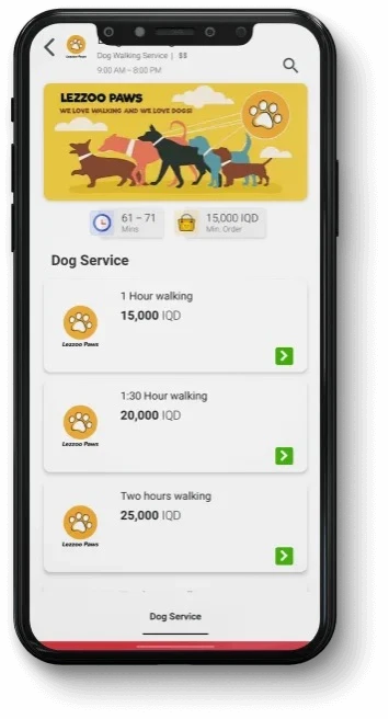Lezzoo local services screen