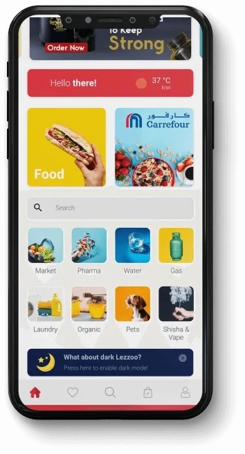Lezzoo on-demand marketplace home screen