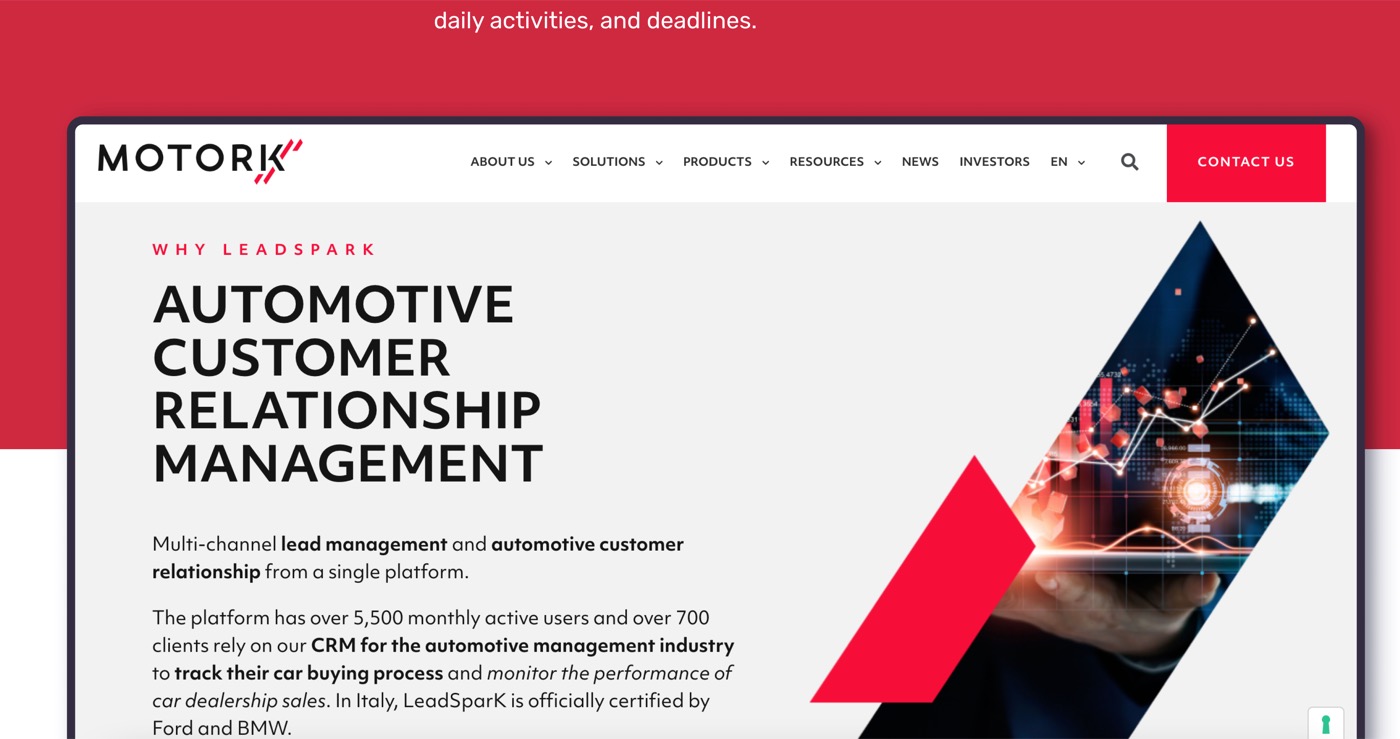 MotorK LeadSpark automotive CRM website