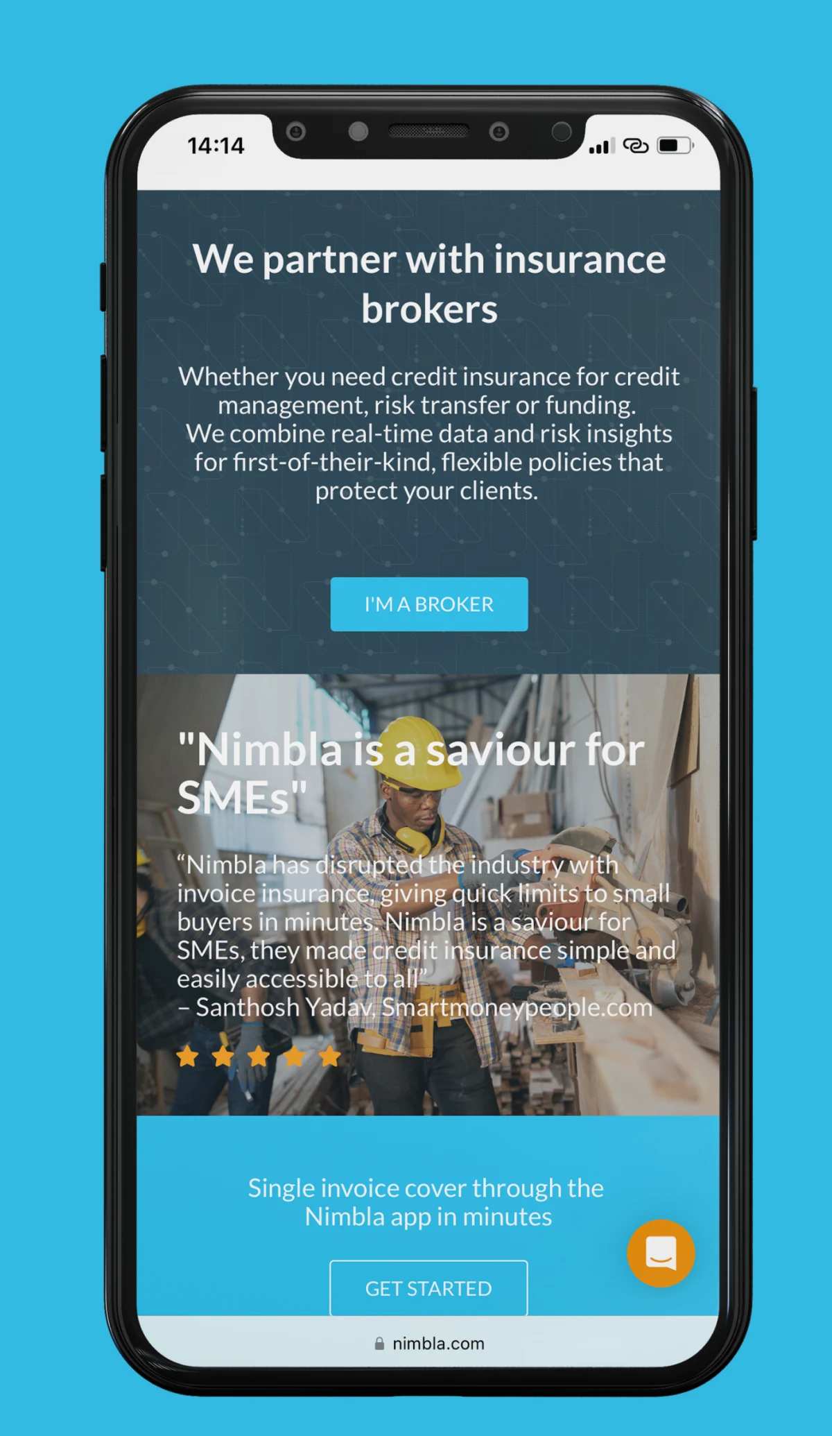 Nimbla mobile experience for insurance brokers