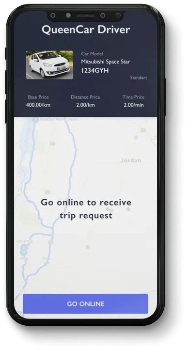 Queen Car driver application ride screen