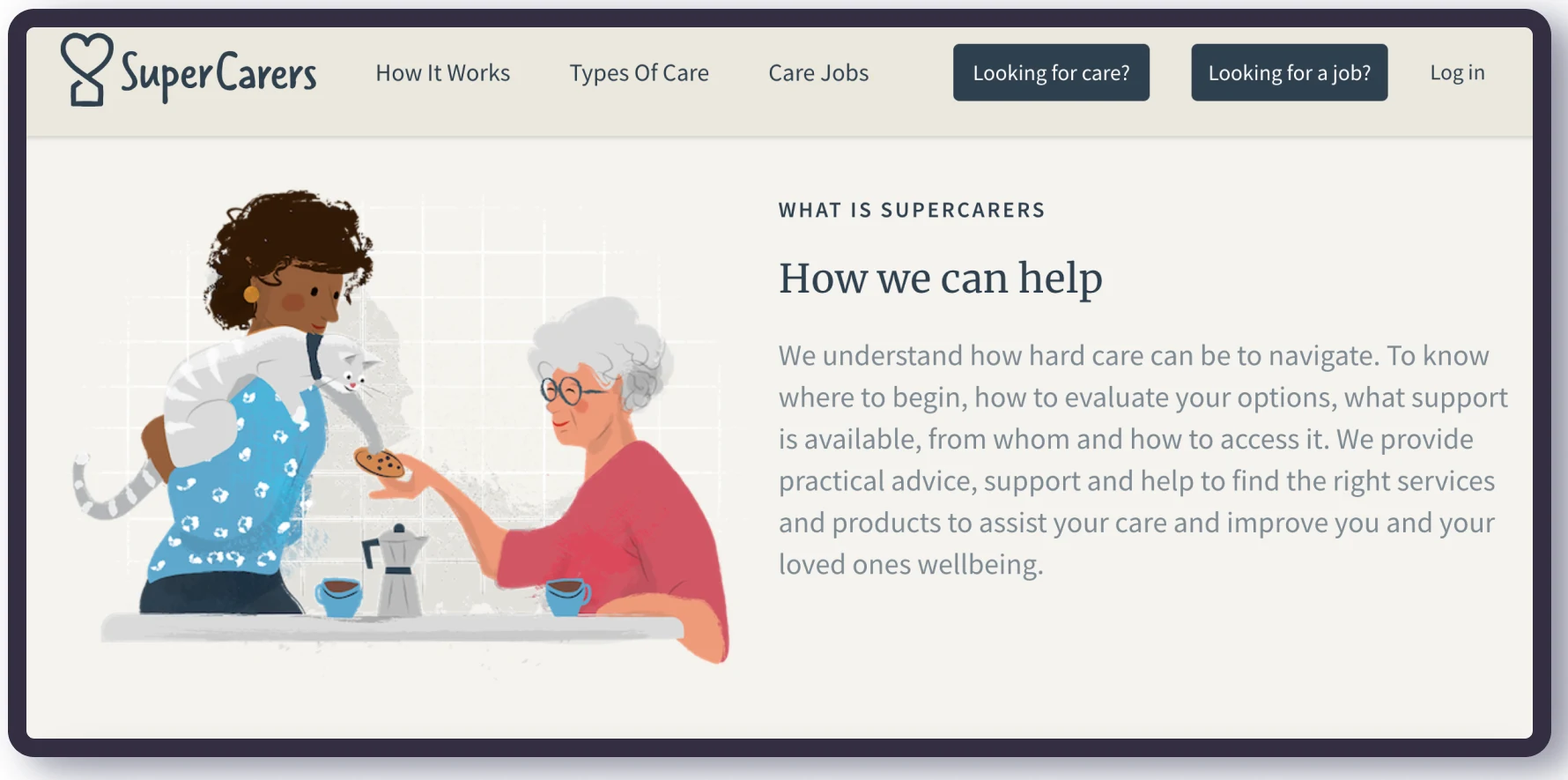 SuperCarers information page explaining how the care service can help