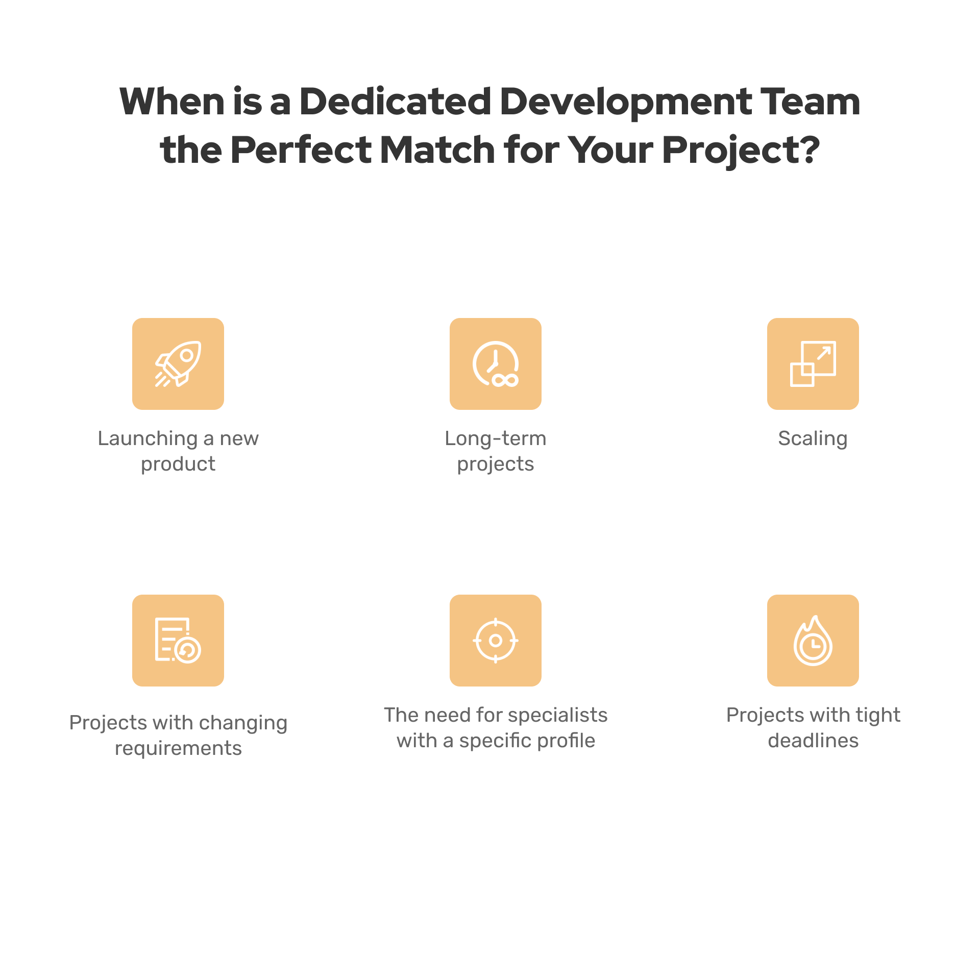 In most cases, a dedicated team model can be the perfect match for your project. It involves building a team of experts who are solely focused on your project's success, with a deep understanding of your business needs and objectives.