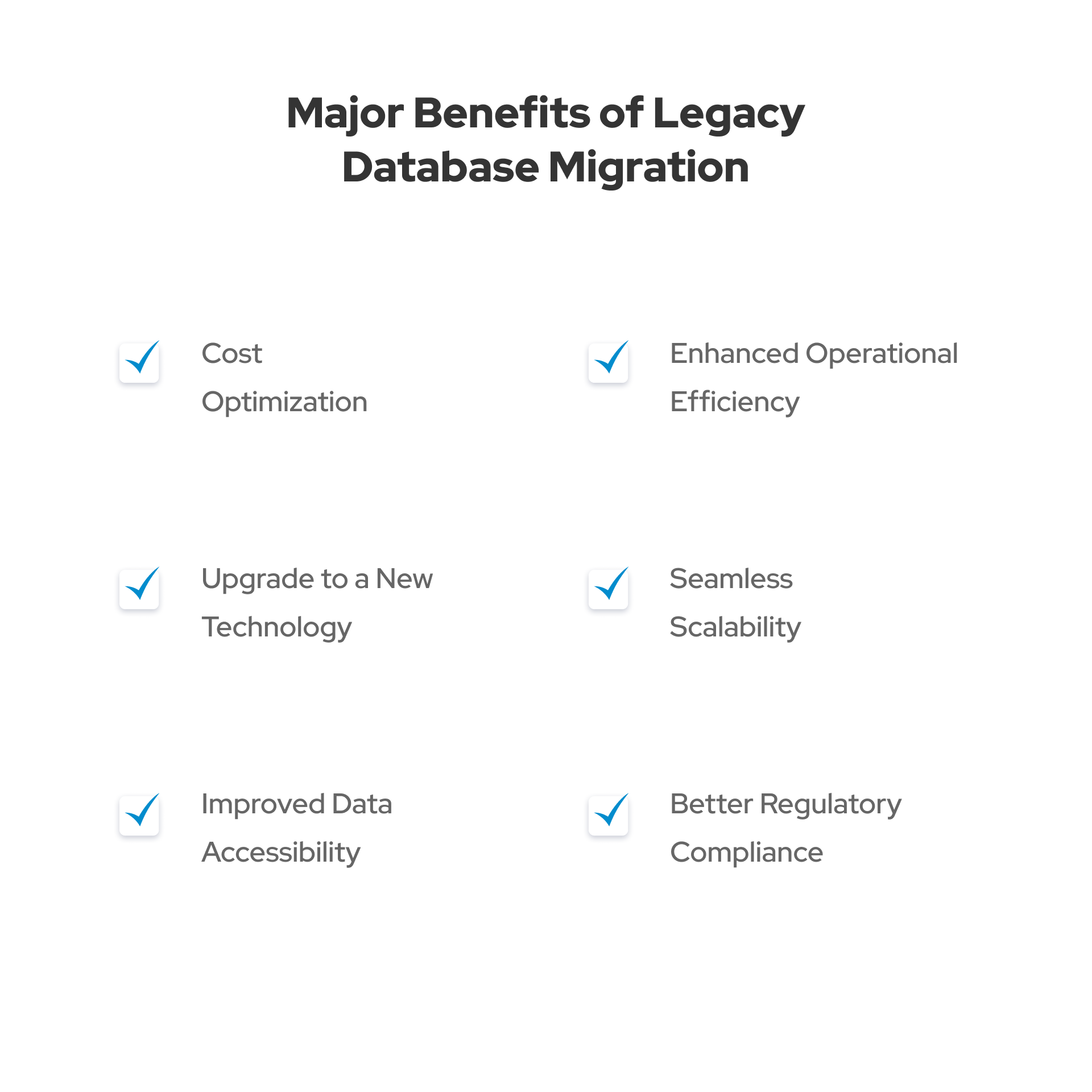 The major benefits of legacy data migration include better data accessibility and security, improved operational efficiency, and cost optimization.