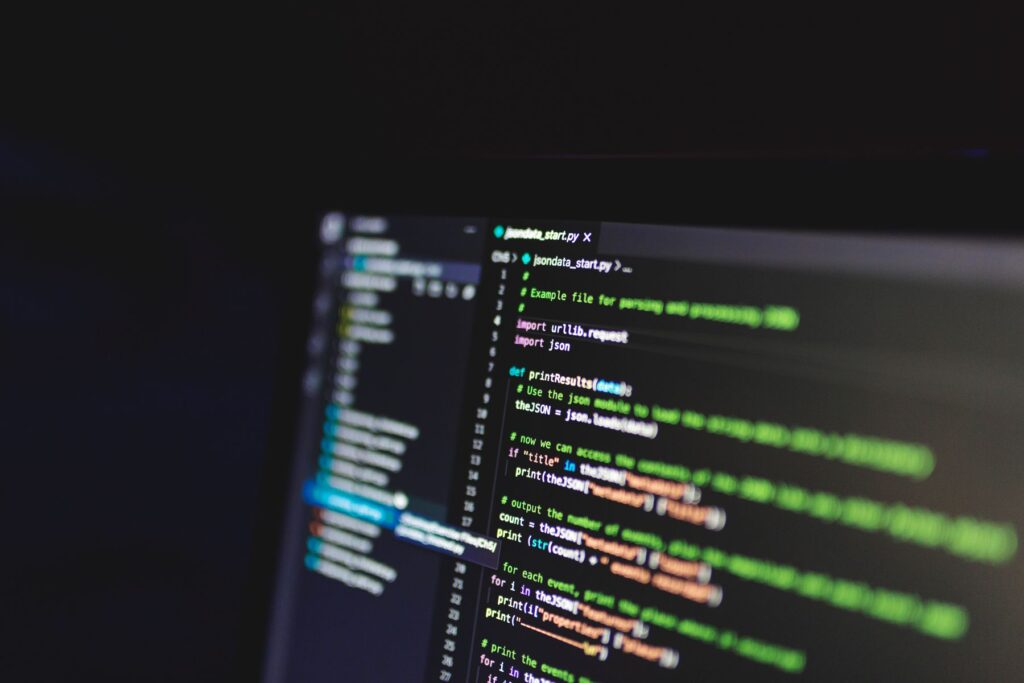 Software code on a computer screen during AI MVP development